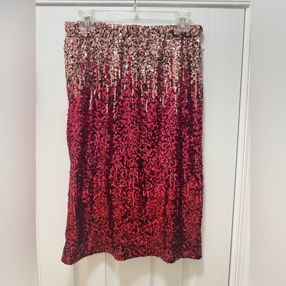 Sequin Ombre Skirt - Red and Pink